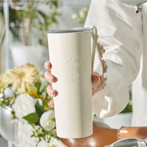 

2022 starbucks cup camellia white stainless steel water cup 473ml