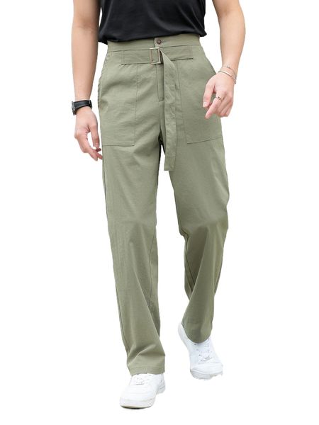 

men fake belted slant pocket pants j3qt#, Black