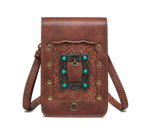 Yeni gelenler steampunk kadınlar messenger çanta deri küçük seyahat cep telefon çantaları açık el çantası