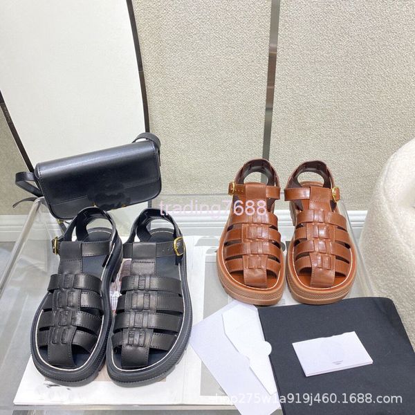 

sandals muffin sandals women's summer brown woven leisure sports comfortable flat bottomed beach roman shoes, Black