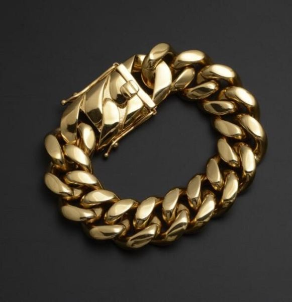 

14k gold miami men's cuban curb link bracelet 8" heavy 98.7 grams 12mm, Black