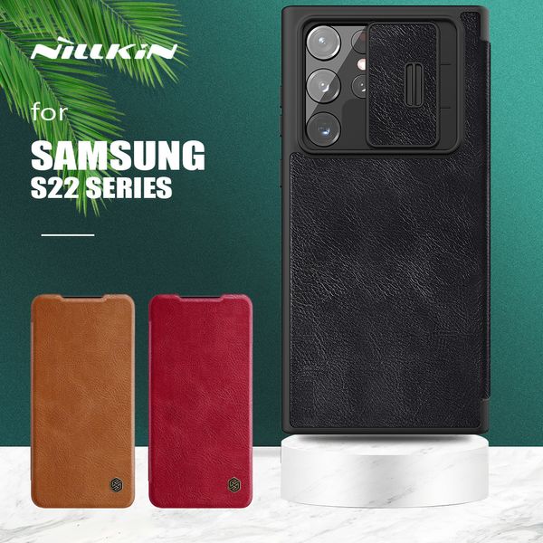 Para Samsung Galaxy S22 Ultra Caso Nillkin Camshield Flip Couro Slide Câmera de lente Capa Plus 5G