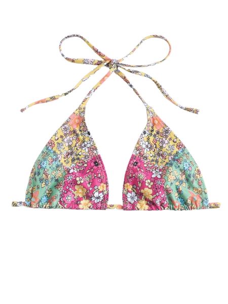 

floral patchwork tie back halter bikini l4sa#, White;black