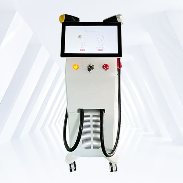 

2 handle 3 wavelengths diode laser hair removal machine with accectable factory directly sales price, Black