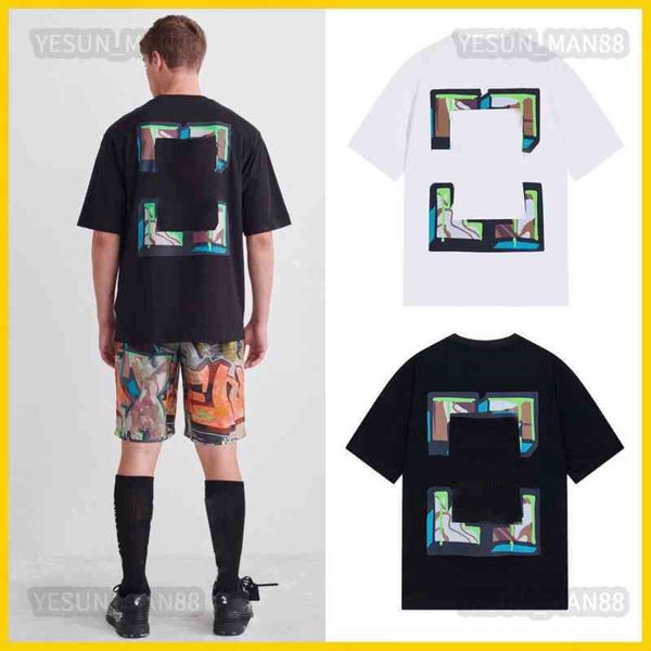 

designer luxury summer off classic color graffiti oil painting solid t shirt fashion mens and womens short sleeves white black tee