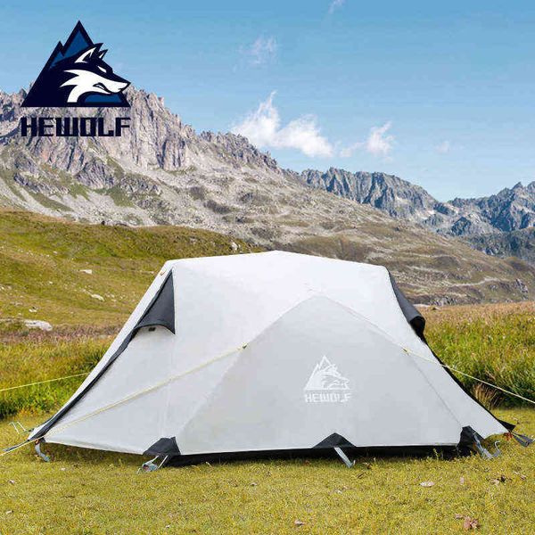 Hewolf Outdoor Winter Camping Палатка 2 человека Двойной слой водонепроницаемый алюминиевый сплав палаток дышащий двойные двери палатка H220419