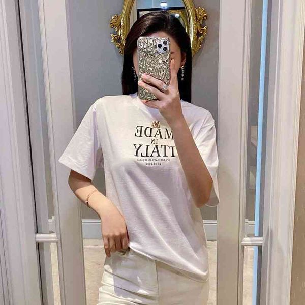 

women's t-shirt european and american y spring du jia letter printed metal pure cotton white t-shirt casual versatile