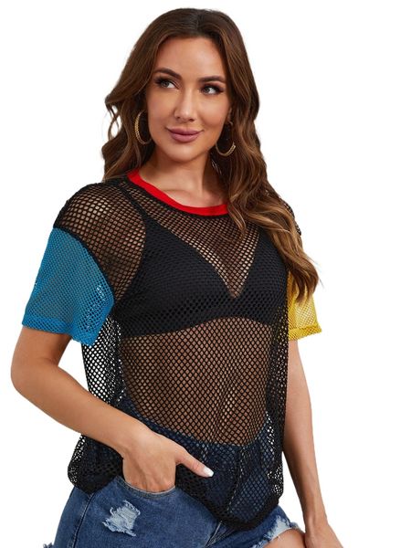 

contrast drop shoulder mesh without bra g2iw#, White