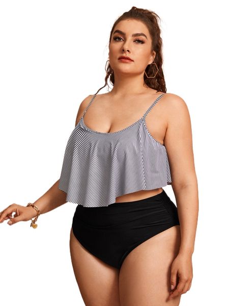 

plus striped high waist bikini swimsuit o1vd#, White;black