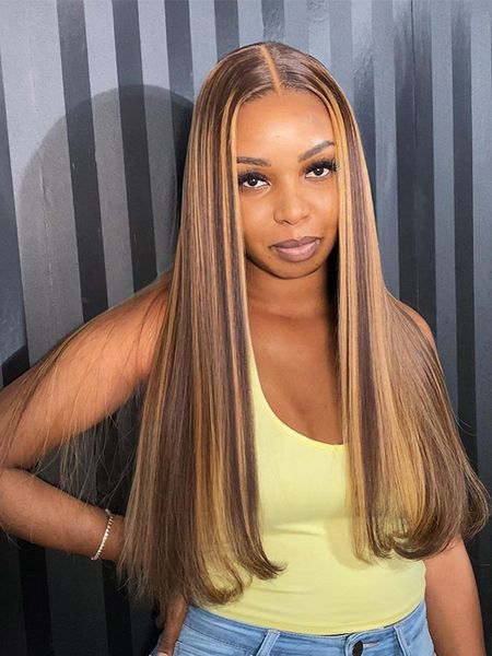 

360 lace front wigs p4/27 highlight wig human hair wigs for women, Black;brown