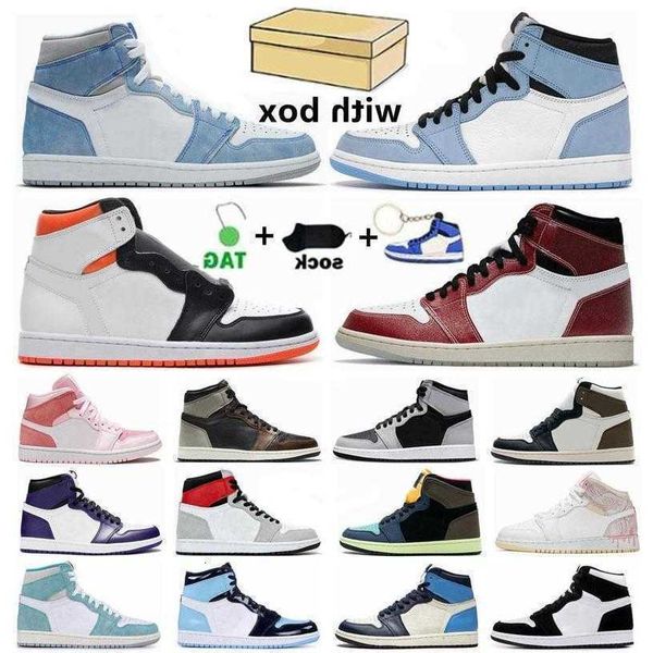 

discount jumpman mens 1 high og basketball shoes 1s university blue electro ge dark mocha bred shadow unc twist men women sneakers trainers, Black