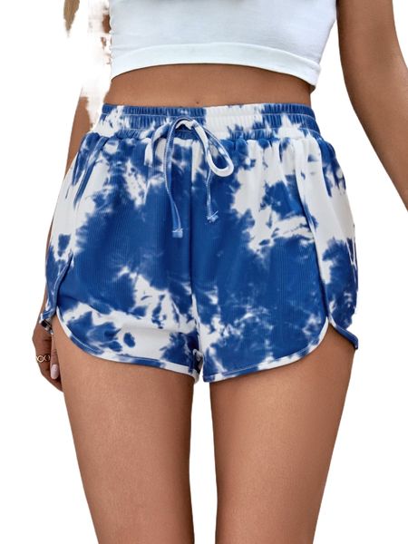 

tie dye knot front shorts e1q3#, White;black