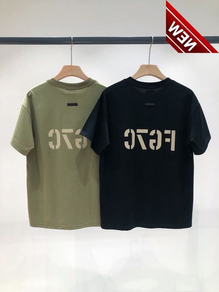 

50% off discount 2022 summer new fog ess double line letter flocking printing couple's short t-shirt casual loose half sleeve, White;black