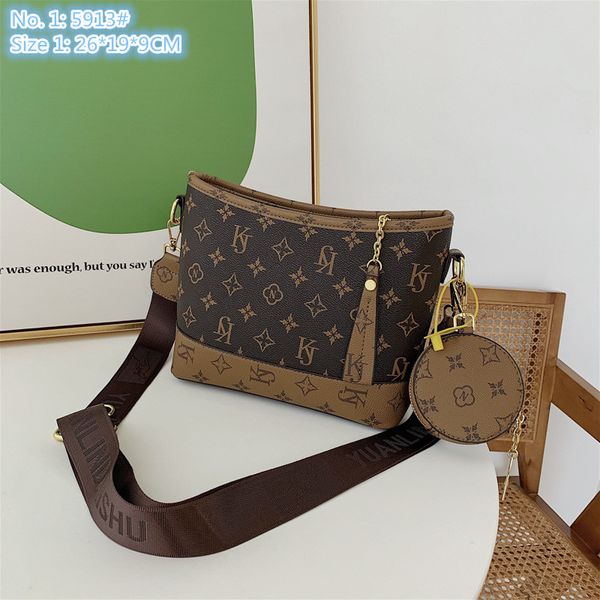 

Wholesale women shoulder bags 3 styles of western-style printed bucket bag street color contrast leather handbag personalized fashion mobile phone coin purse, Brown1-5913#