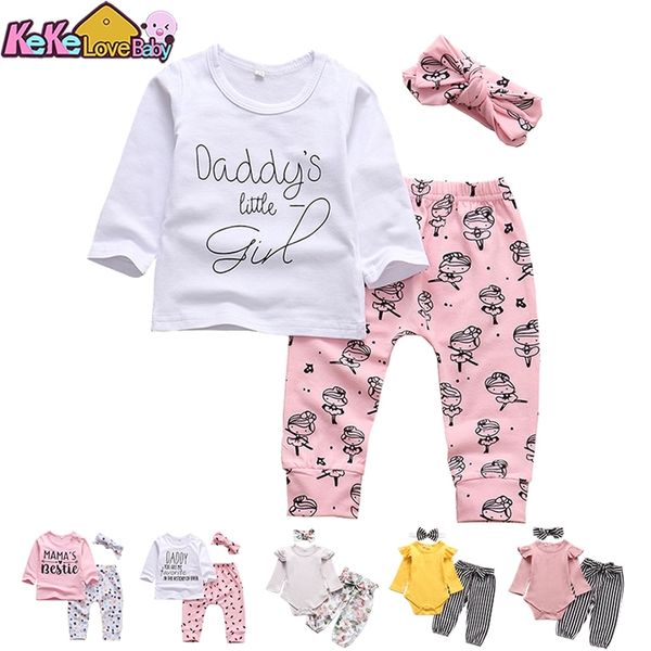 3pcs детские девочки набор одежды для маленьких нарядов, буква Daddys Little Girl Tops Pink Pants Headdsd