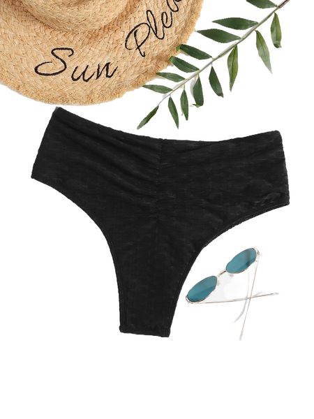 

plus ruched high waist bikini bottom z9dv#, Black