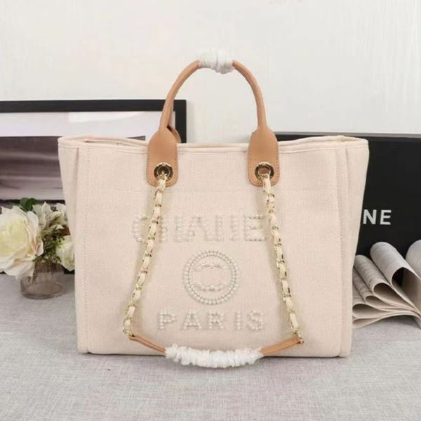 

classic designer luxury beach bags canvas pearl evening bag portable shopping large capacity handbag brand ch women handbags label backpack