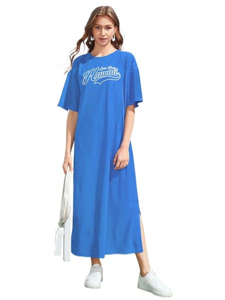 

letter graphic split dress c5ms#, Black;gray