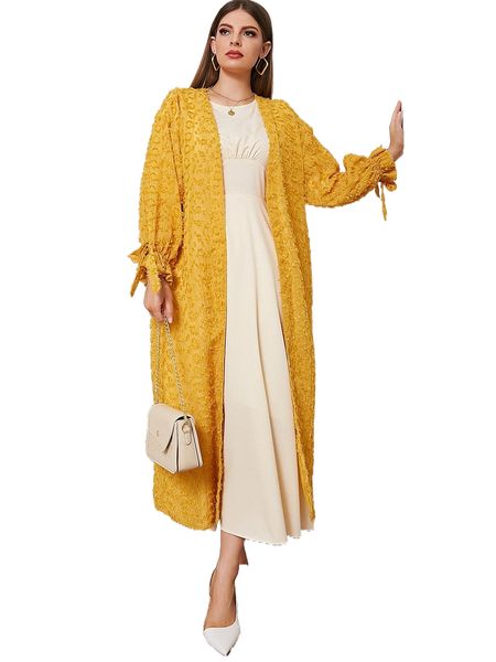 

flounce sleeve open front fuzzy coat 036v#, Black