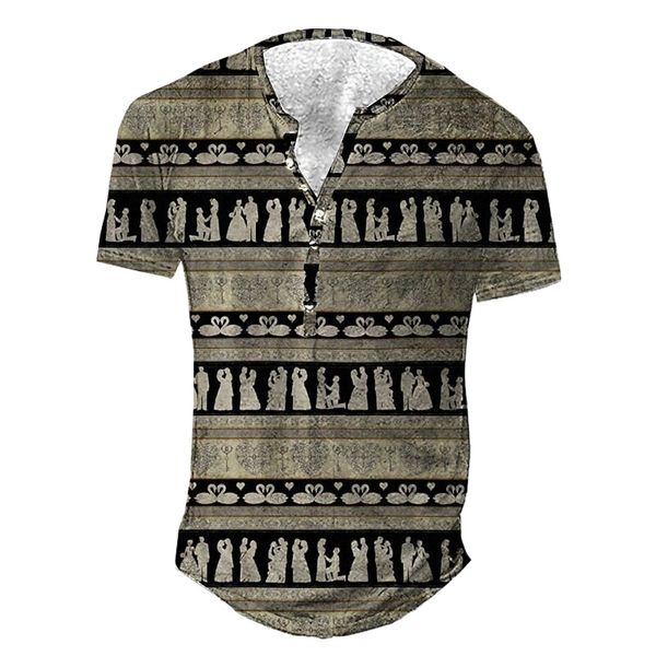 

men's henley shirt tee t shirt 3d print graphic tribal plus size henley daily sports button-down print short sleeve basic casual class, White;black