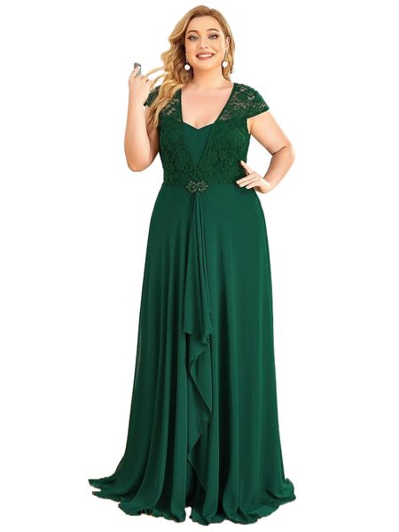 

ever-pretty plus contrast lace sweetheart neck draped front chiffon formal dress s1u9#, Black