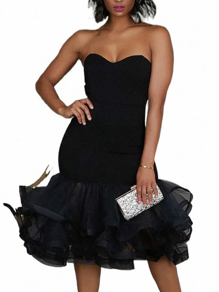 

casual dresses black party dress bodycon strapless mesh ruffles fashion dance wedding wear slim fit date night white elegant clothes y2ah#, Black;gray