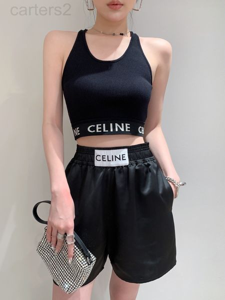 

women's jeans designer ce family 22 spring and summer new high waist sports loose leisure satin letter black shorts simple 100 matching, Blue