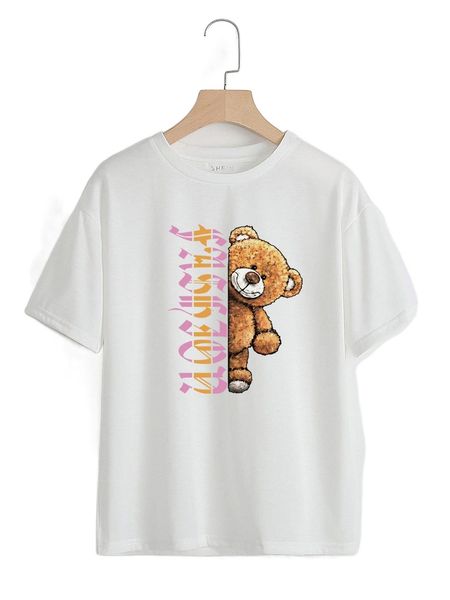 

letter and bear graphic tee a0js#, White