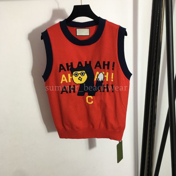 

cartoon print knits vest women sleeveless breathable vests designer letter jacquard knitwear fashion knitwears, White