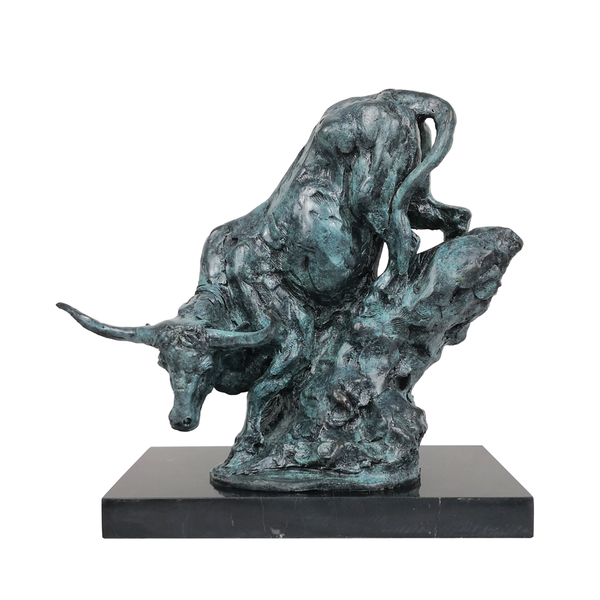 

animal sculpture art bull statue casting green bronze marble base classy office table decoration business gifts, Silver