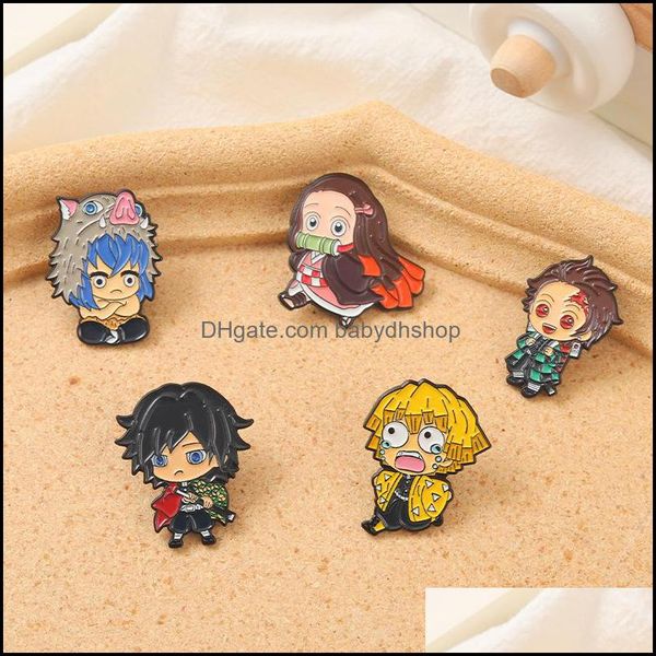 

cartoon accessories products baby kids maternity demon slayer chibi enamel pin custom brooch tanjirou nezuko zenitsu inosuke giyuu lapel, Blue