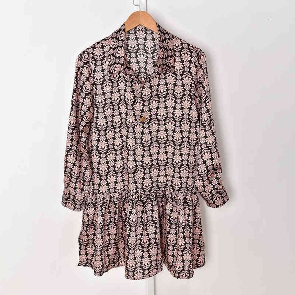 

casual dresses fadan s family autumn winter french lapel print pleated long sleeve dress women, Black;gray