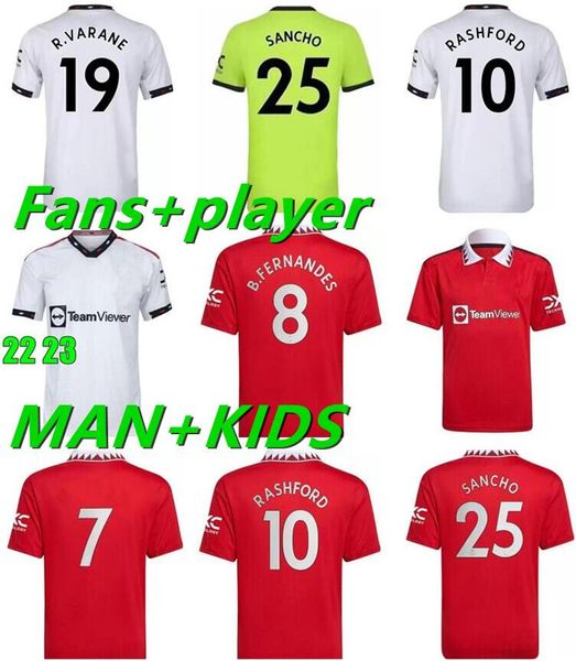 

man 2022 2023 utd sancho cavani soccer jerseys 22 23 r.varane shaw rashford b. rashford martial greenwood van de beek football shirt men kid, Black;yellow