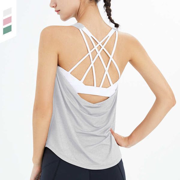 

sportswear women with beautiful back bra yoga suit sleeveless blouse breathable vest fitness running fake two-piece jacket, White;red