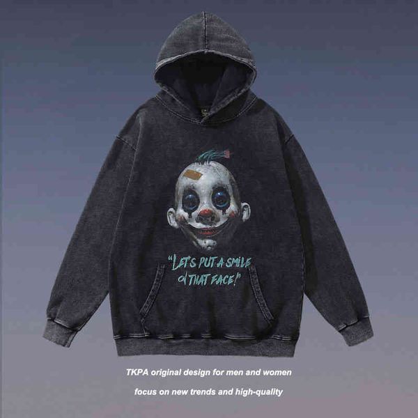 

tkpa american high street hip-hop clown hoodie for men and women loose oversize fashion brand, Black