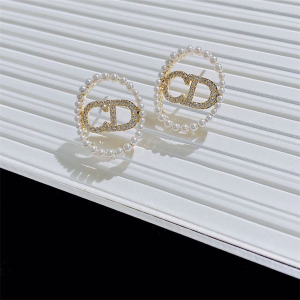 

20% off 2022 jewelry family letter female silver needle new temperament pearl advanced sense micro inlaid earrings, Golden