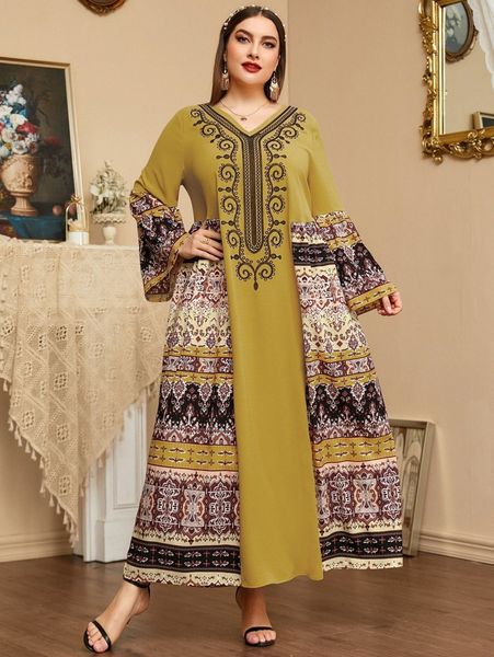 

plus v-neck embroidery maxi tunic dress p9nw#, Black