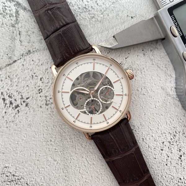 

2022 new luxury mens watches automatic mechanical watch designer european brand leather strap fashion gift style hollow-out style montre, Slivery;brown