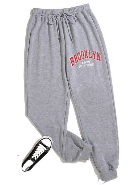 

letter graphic knotted front sweatpants j9zq#, Black;white