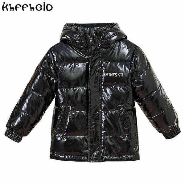 

2021 autumn winter new boys down jacket children bright face down jacket children thickened hooded winter clothing j220718, Blue;gray