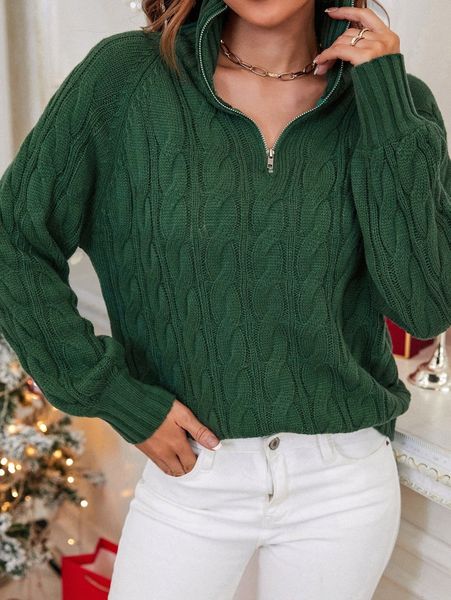 

cable knit half zip sweater 59hn#, White;black