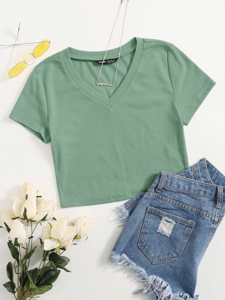 

v-neck crop tee 21w4#, White