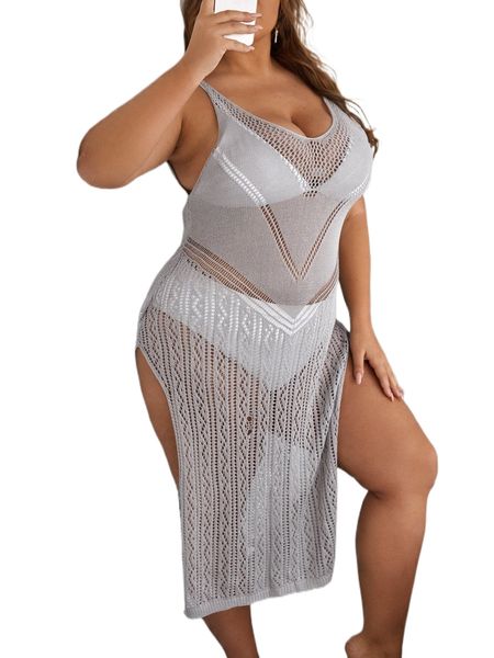 

plus slit thigh cover up dress h1ql#, Black