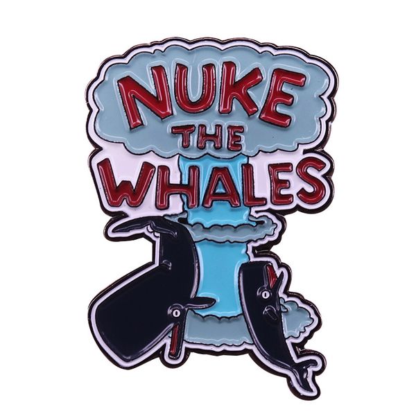 

lisa nelson nuke the whales enamel lapel pin brooch, Blue
