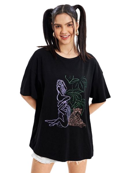 

x sdalchemy drop shoulder leaves & figure graphic tee l8n0#, White