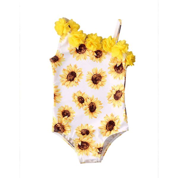 

summer 0-5y kid baby sets girls bikini sunflowers leopard print ruffles lace one shoulder swimwear bodysuit beachwear, White