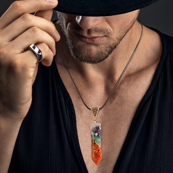 

pendant necklaces 7 chakras healing colorful crushed stone natural chakra orgone energy necklace pendulum amulet orgonite crystal, Silver
