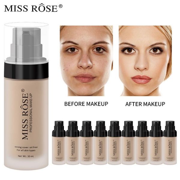 MISS ROSE Fondotinta liquido Correttore nutriente Controllo dell'olio schiarente Cosmetici per fondotinta per il trucco del viso facile