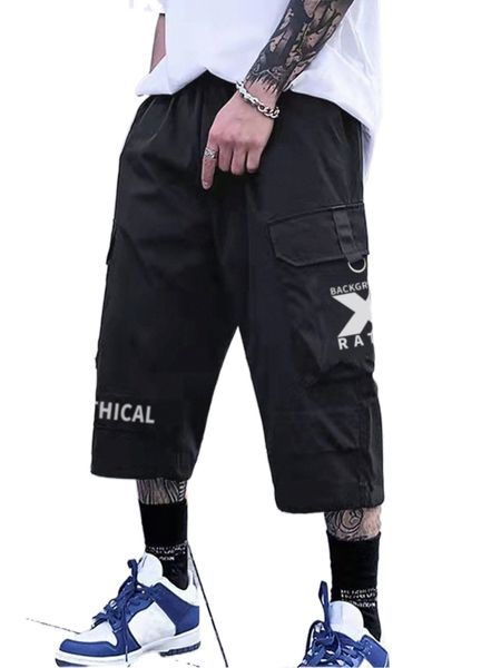 

men letter graphic flap pocket pants q3xc#, Black