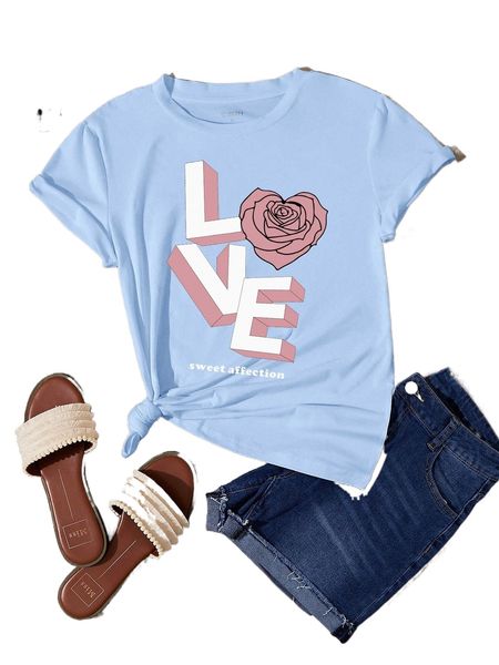 

floral & letter graphic tee p9e3#, White